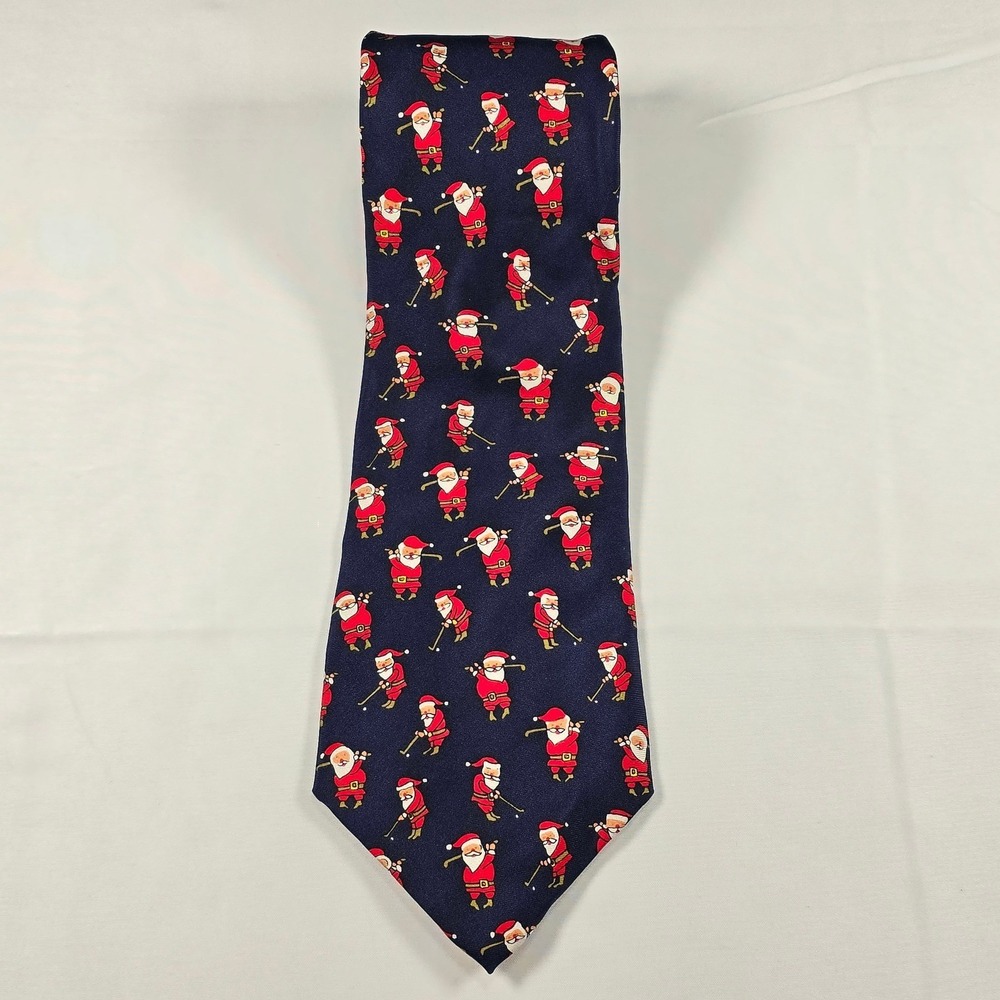 Alynn Golf Santa Christmas Silk Tie Holiday Novelty Golf Gift Men's